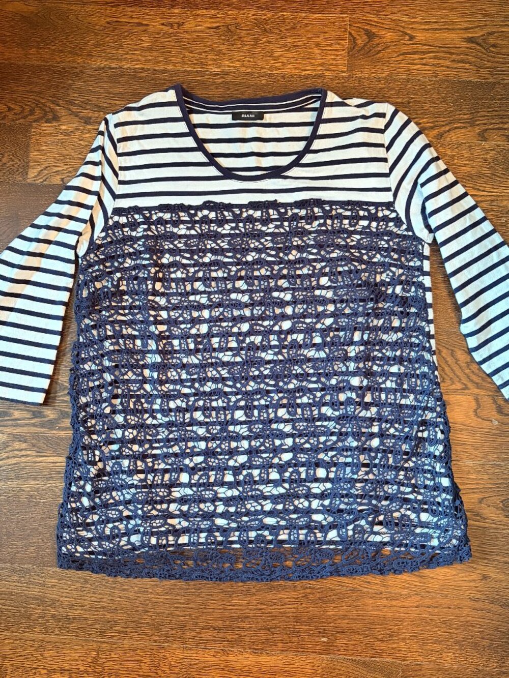 Riani navy-and-white striped Long Sleeve jersey top-Medium